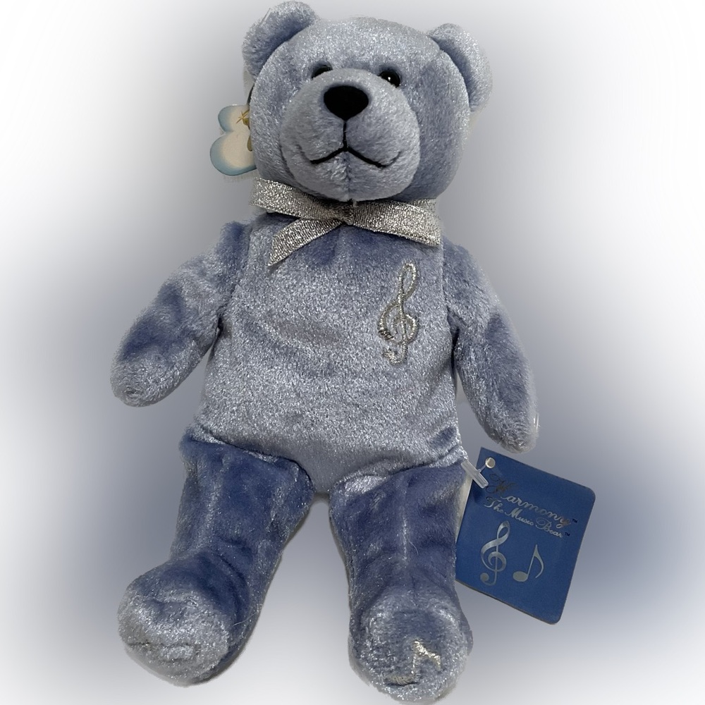 Holy Bears Harmony Music Bear Plush Beanie Teddy Light Blue Silver Musician
